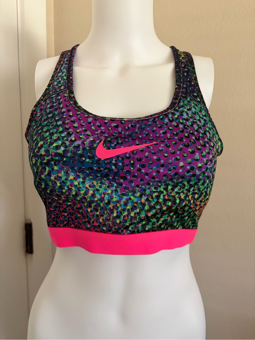 Nike Multicolor Dotted Sports Bra with Neon Pink Band